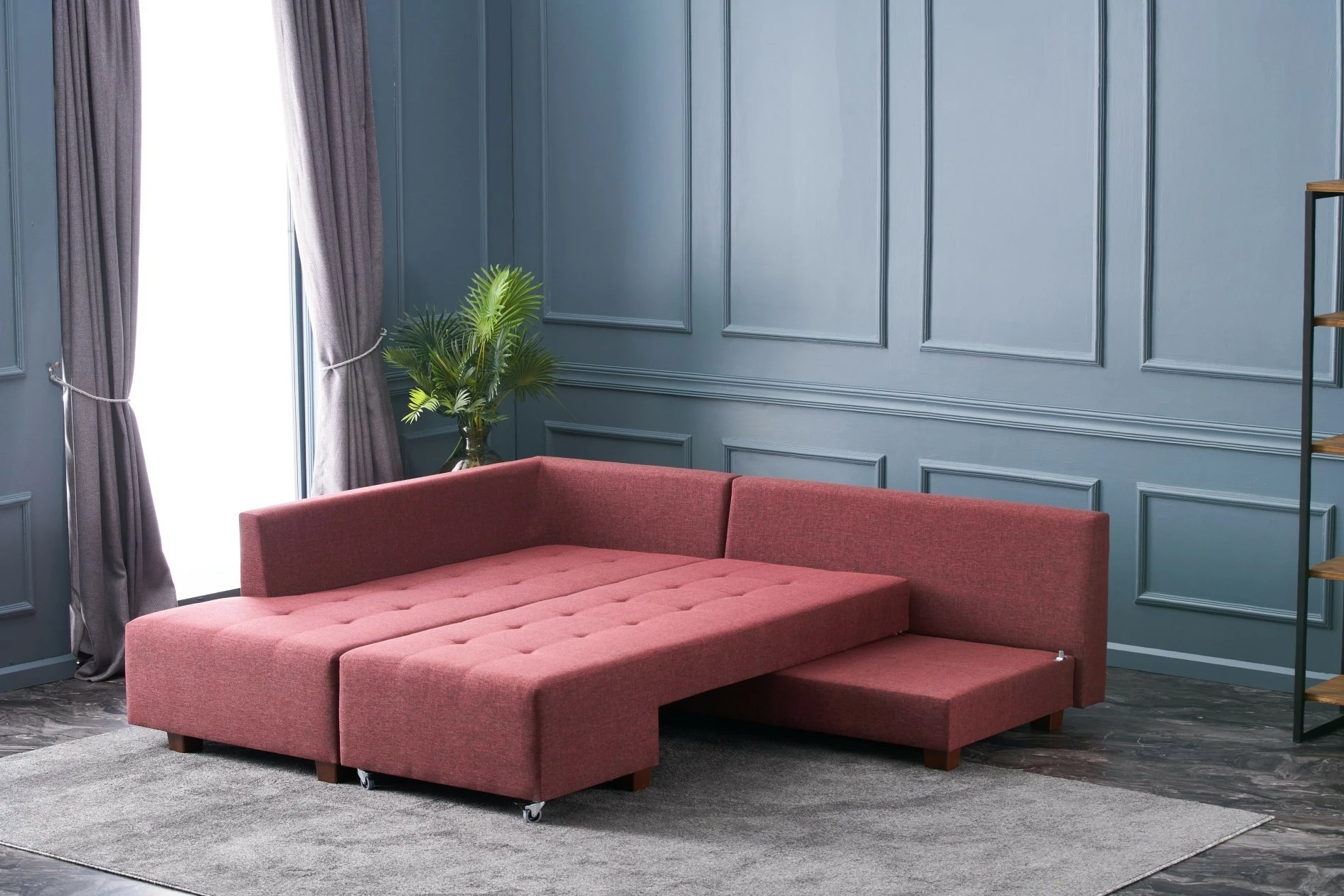 Kënd-sofë krevati, ngjyrë e kuqe e thellë (claret red), Atelier del Sofa, kënd majtas