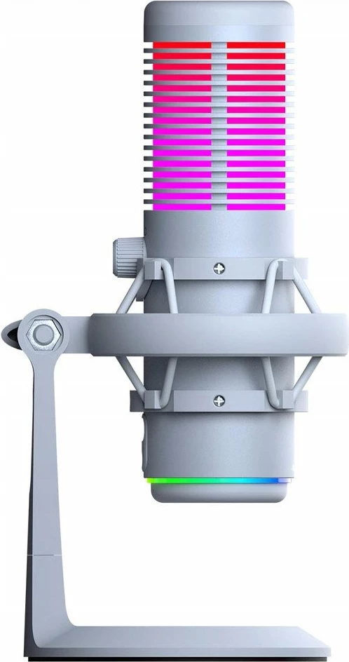 Mikrofon Rampage Bemol RGB USB-C/3.5mm kardioid/omni me tripod dhe shock mount, i bardhë