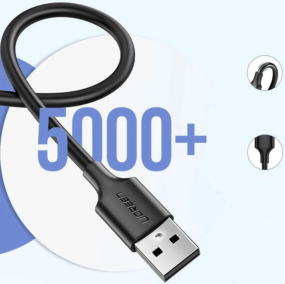 Kabllo Ugreen US289 60135, micro USB / USB-A, 0.5m, e zezë