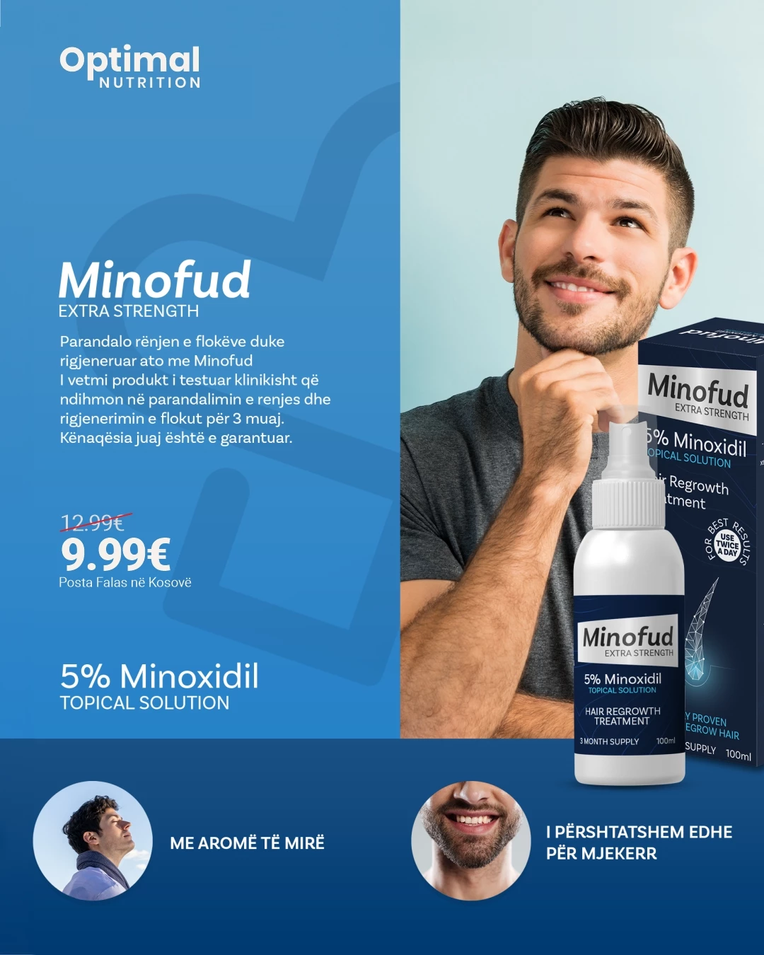 Solucion për rritje të flokut Minofud 5% Minoxidil, 100 ml