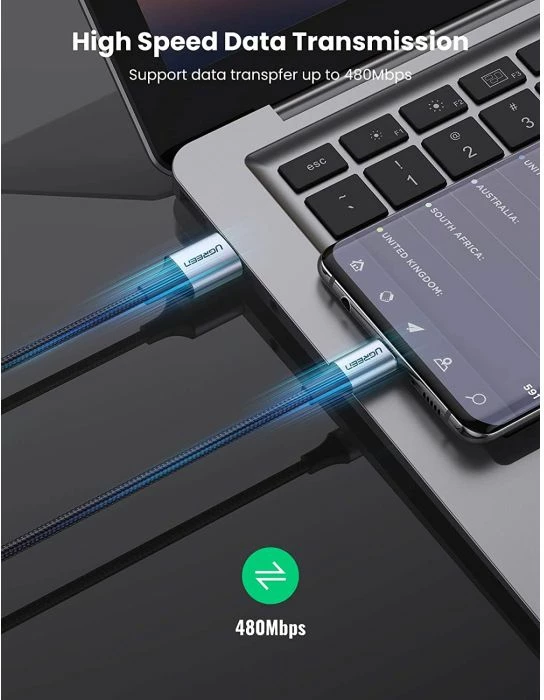 Kabllo USB-A në USB-C UGREEN 60127 1.5m 3A Fast Charge e zezë (polybag)