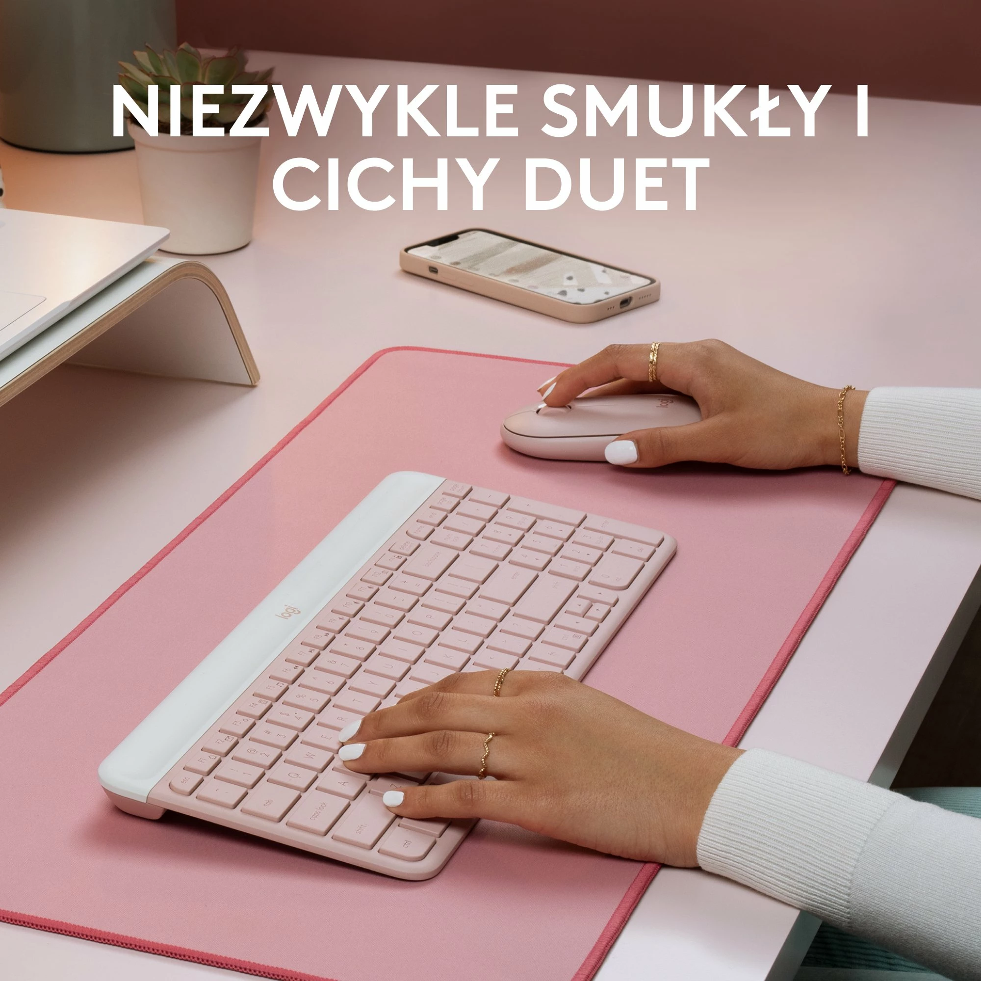 Tastierë + Maus Logitech MK470 Slim Wireless Combo 920-011322, US layout, 2.4GHz me USB receiver, me numpad, roze, set