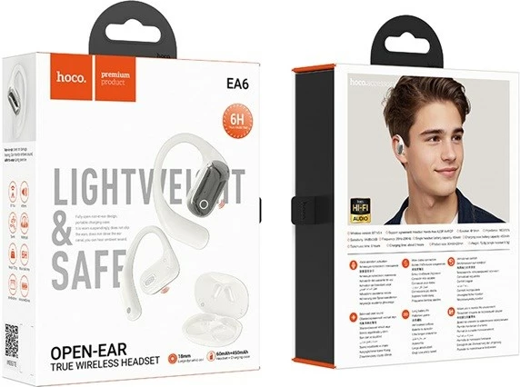 Kufje HOCO EA6, Bluetooth, open-ear, për muzikë dhe thirrje, e bardhë
