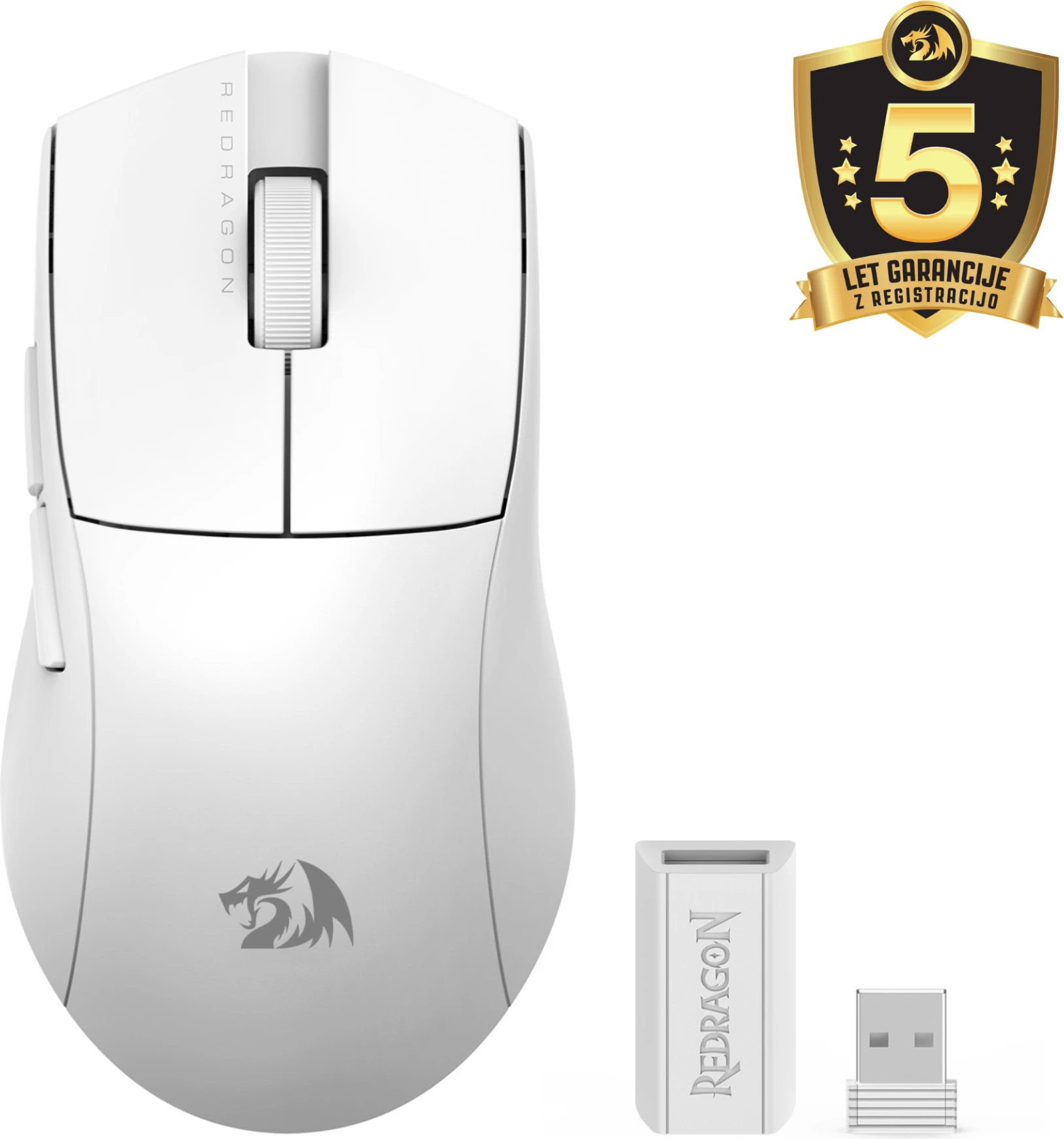 Maus Redragon K1NG Standard M916-STD-1K, 24000 DPI, 49 g, wired/2.4G/BT, e bardhë, me dongël USB