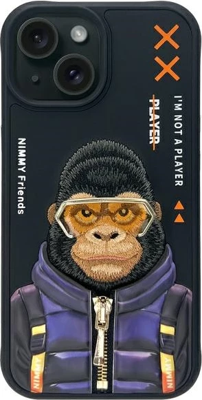 Mbështjellës Nimmy Cool&Cute 2.0 Monkey për iPhone 15 6.1", hardcase, TPU/PC, i zi