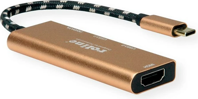 Adapter USB-C ROLINE 12.02.1119, HDMI 4K, 2x USB-A, USB-C PD, ngjyrë ari