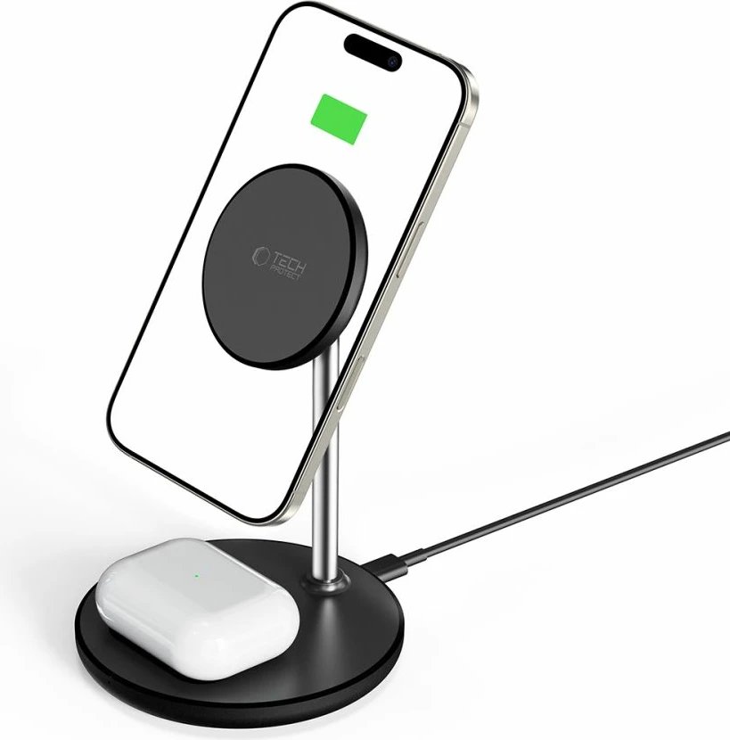 Stacion karikimi 2-në-1 Tech-Protect QI15W-A39, MagSafe, i zi