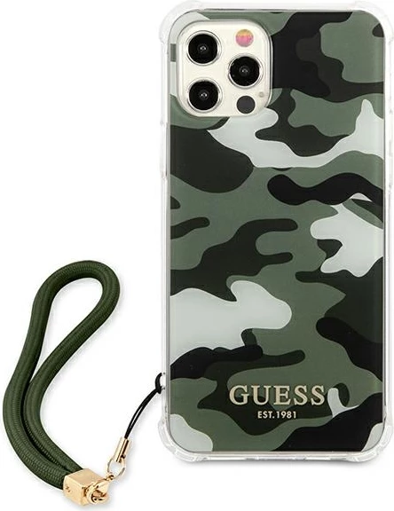 Mbështjellës Guess GUHCP12LKSARKA për iPhone 12 Pro Max 6.7", Camo, Jeshil me varëse