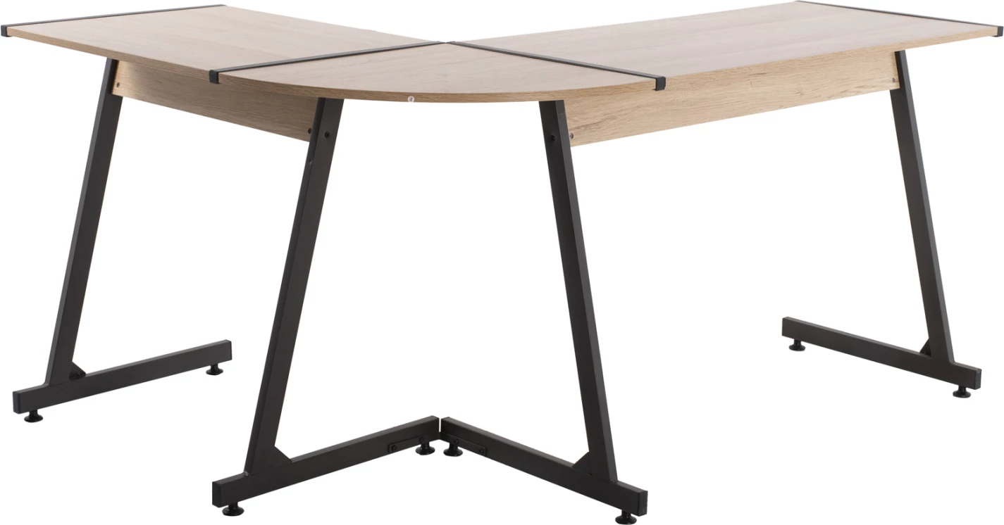 Tavolinë këndore FH9319, kornizë metalike gri e errët dhe sipërfaqe tavoline MDF ngjyrë lisi 147X112X74H cm