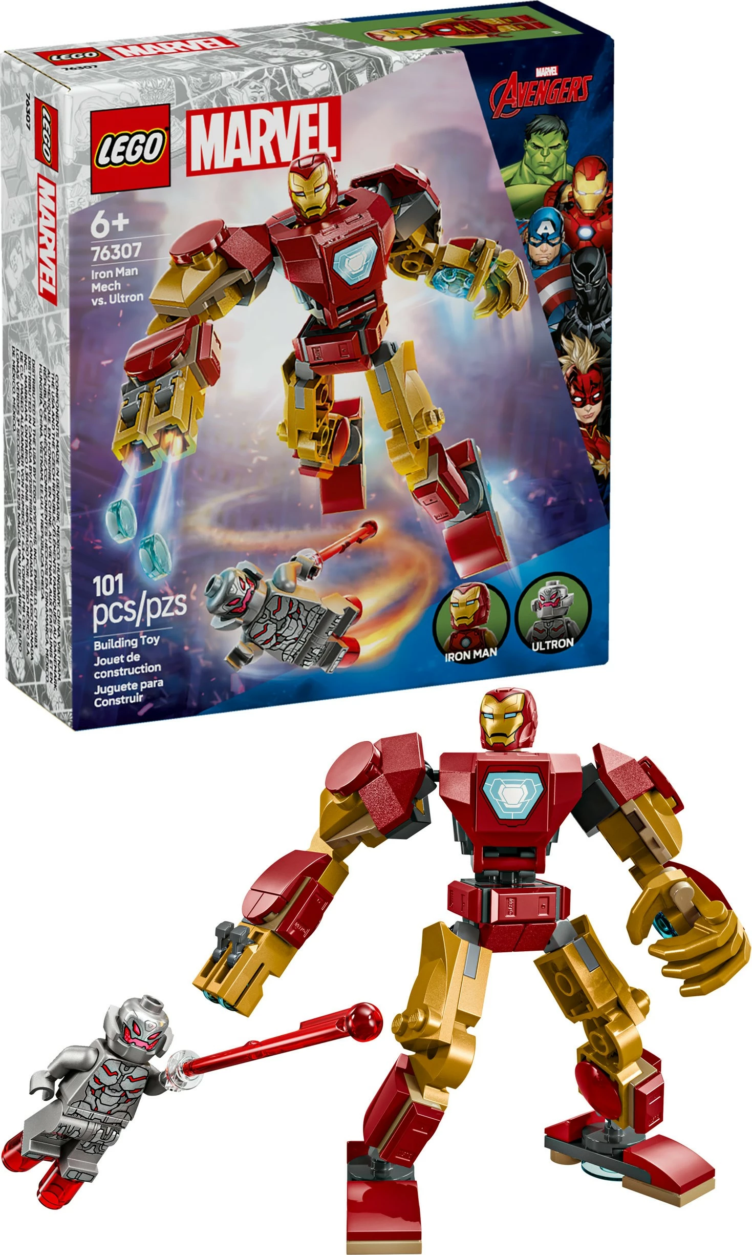 Set ndërtimi LEGO Marvel 76307 Iron Man Mech vs. Ultron, 101 pjesë, multikolor