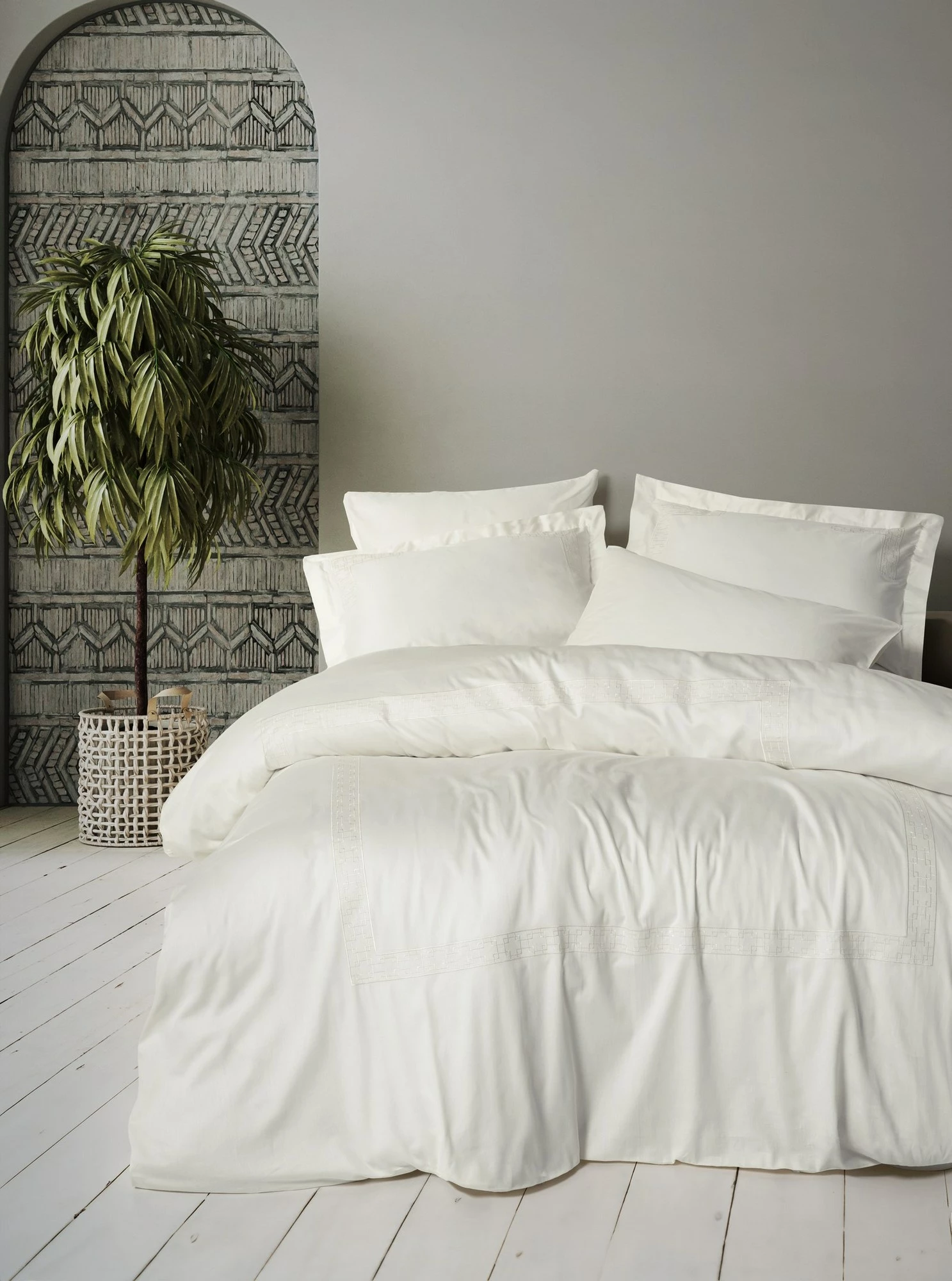 Set mbulesash për dyshek dopio, satin, ngjyrë ecru, L'essentiel, Luxe