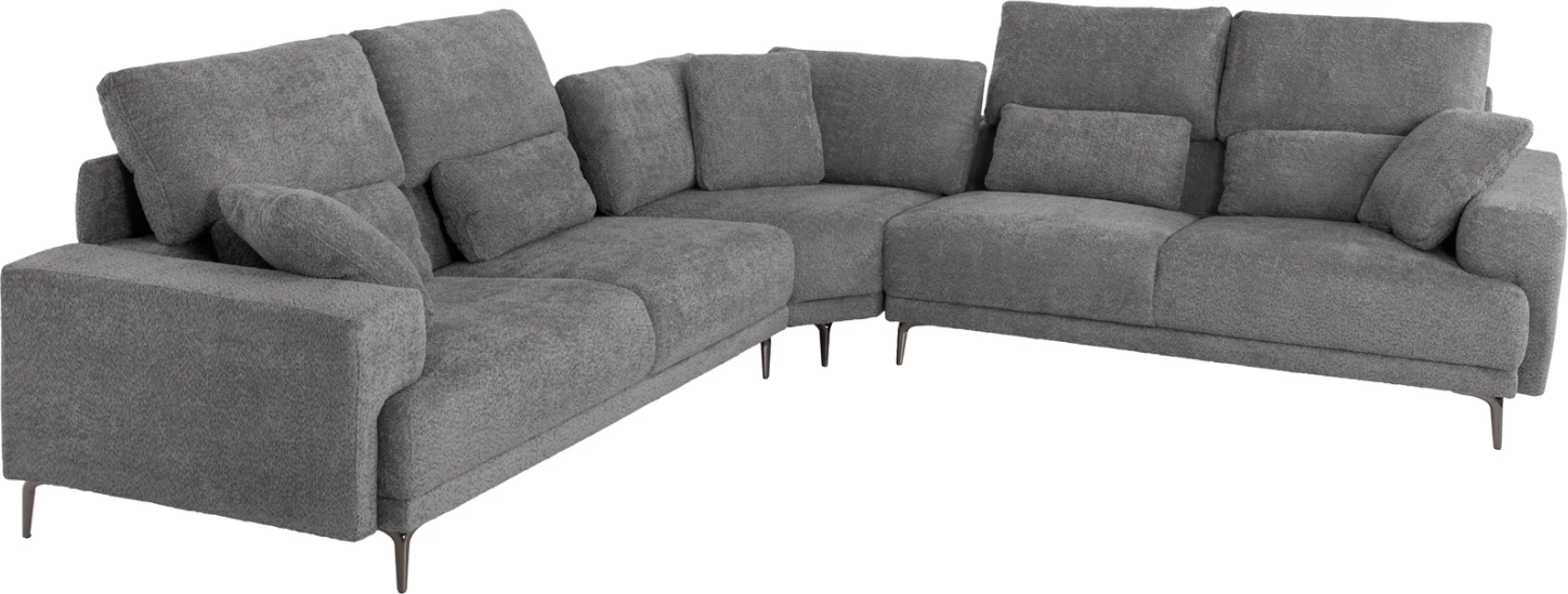 Divan qoshe SYMMET FH3269.03, pëlhurë gri, këmbë antracit me shkëlqim, 314x236x90-102H cm