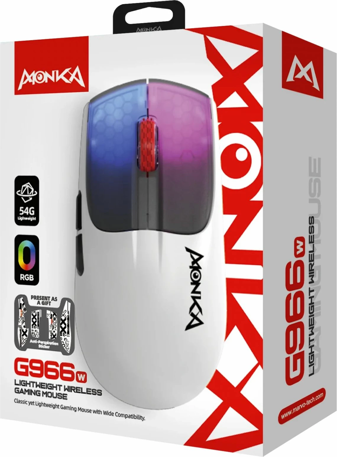 Maus Marvo Monka Vero G966W wireless 10000 DPI RGB, e bardhë