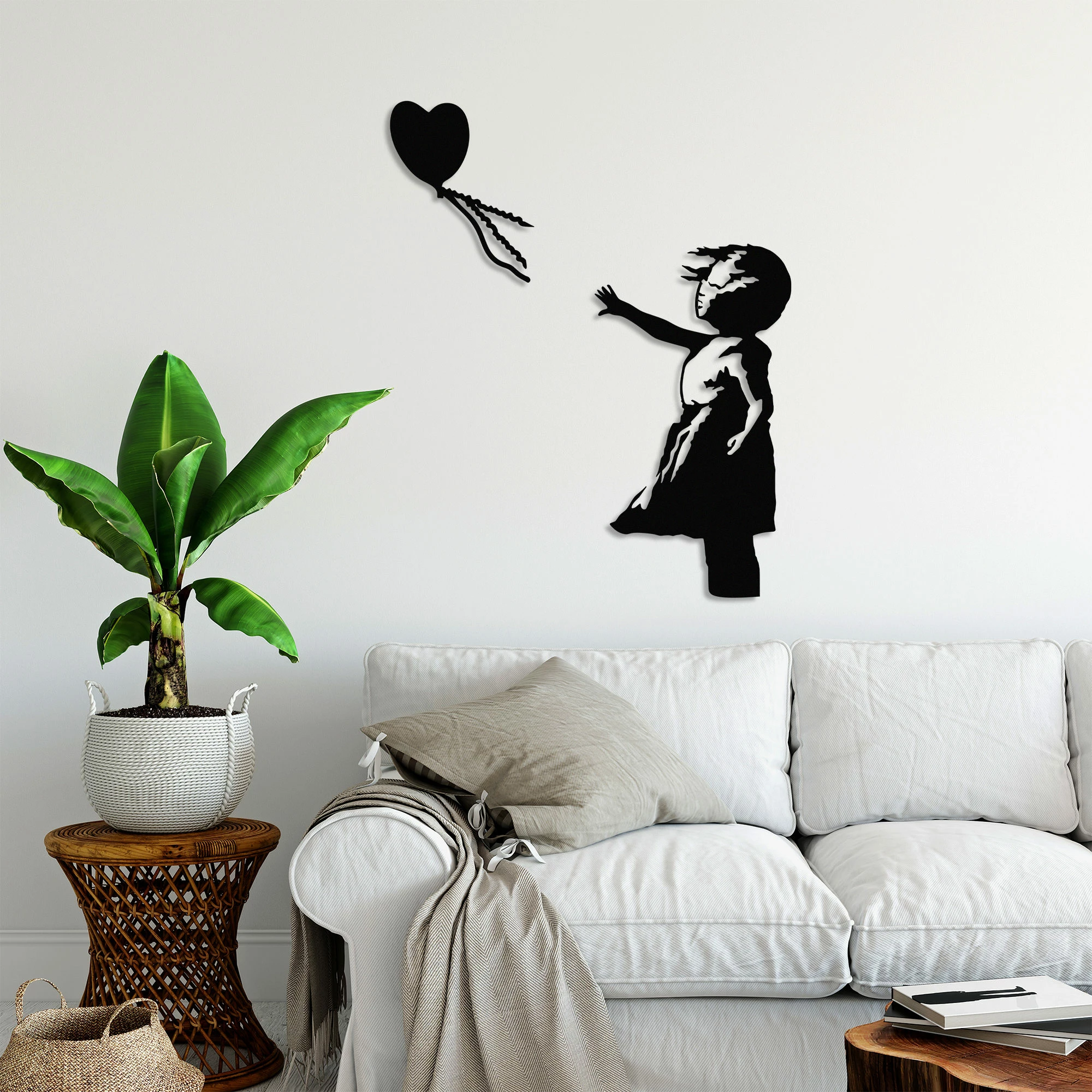 Aksesor dekorativ metalik për mur Wallity, Banksy - 14, ngjyrë e zezë, 105x85cm