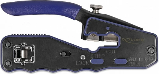 Vegël krimpimi DeLOCK 90577 për RJ-45, me prerës/zhveshës, zi/blu