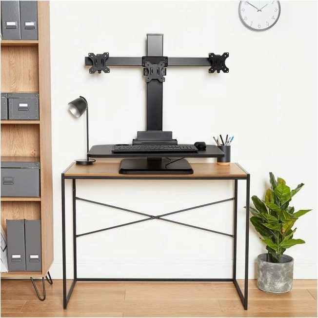 stacion pune sit-stand VONHAUS 3000167, për 2-3 monitorë, rregullim pneumatik i lartësisë, montim VESA, e zezë