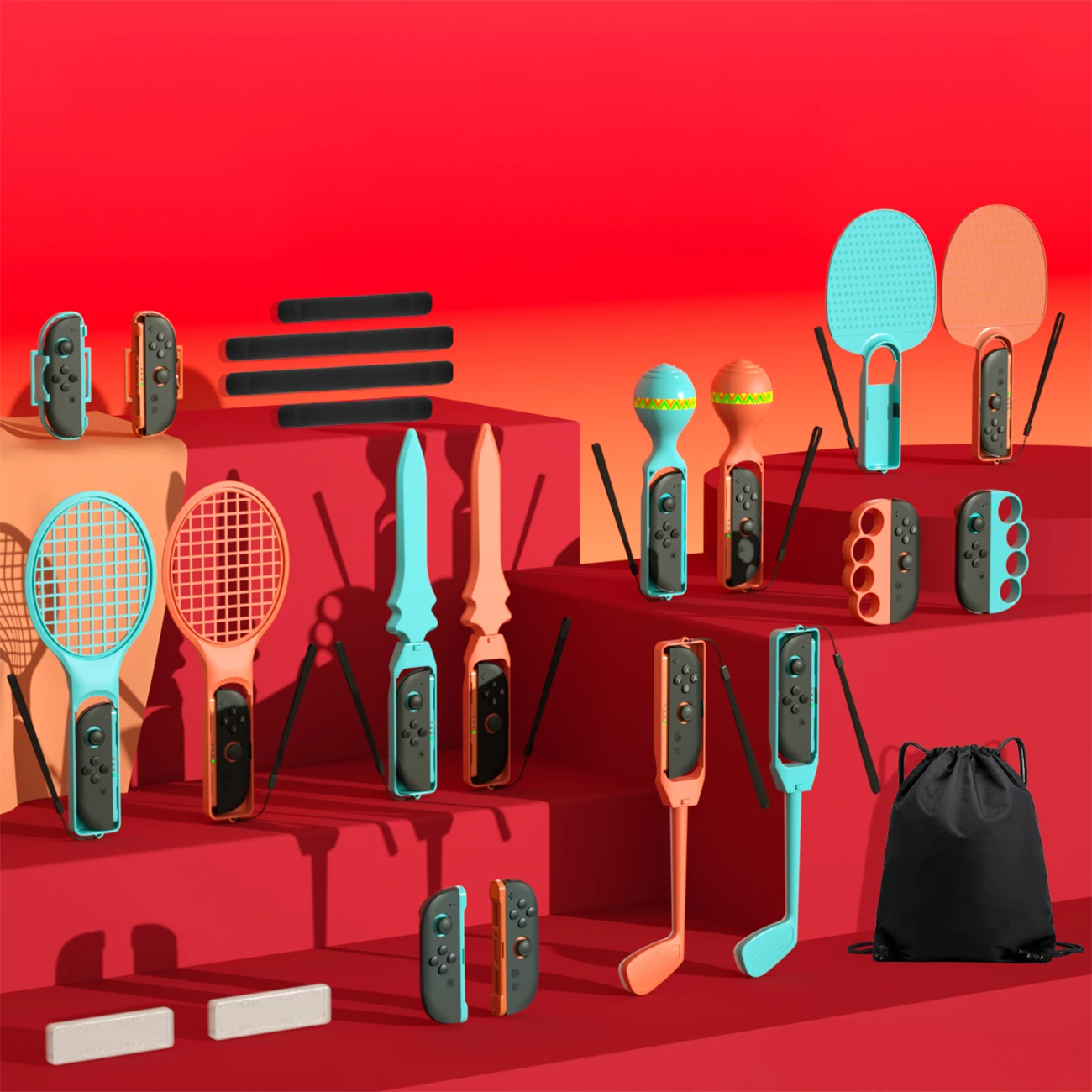 Set aksesorësh lojërash 23-në-1 për Nintendo Switch 2, Hurtel Family Accessory Pack 2, plastikë, portokalli e kaltër, set 23 pjesë