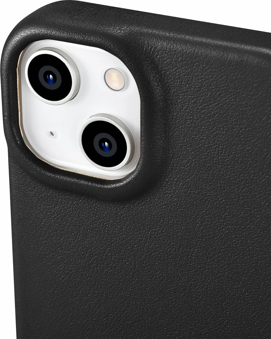 Mbështjellës iCarer CE Premium lëkurë për iPhone 14 Plus, MagSafe, i zi