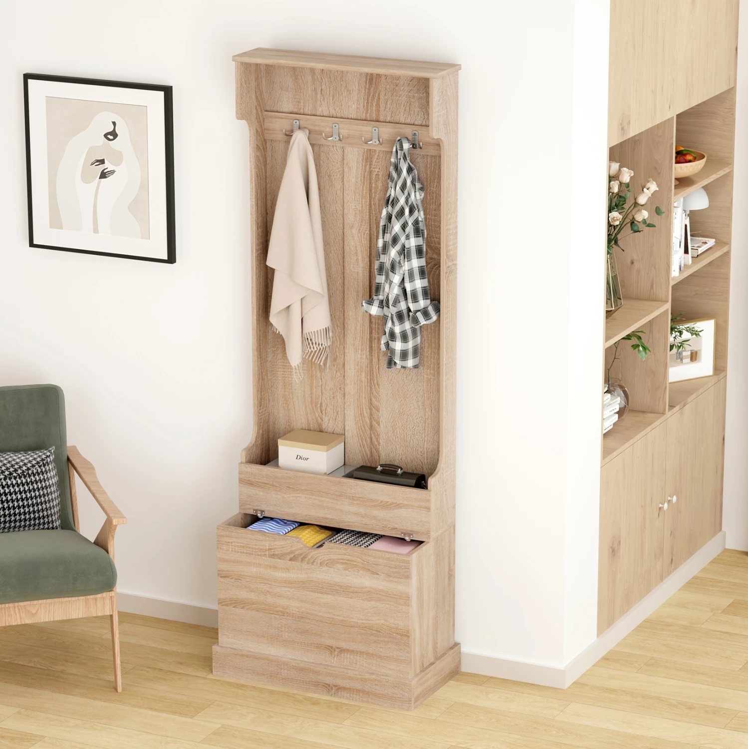 Mobilje hyrëse KAYLOR FH2474.01 me varëse dhe hapësirë ruajtjeje-MDF në Sonama 65x34x180Hcm