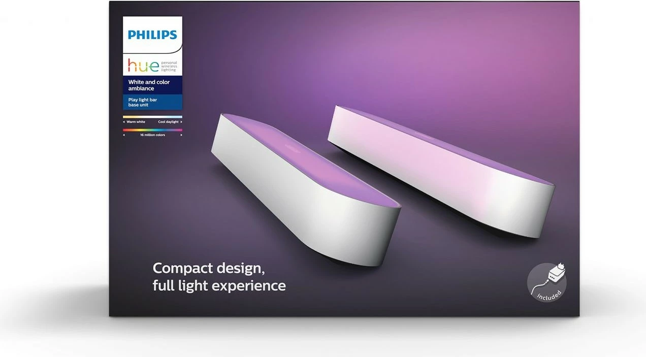 Dritë e zgjuar Philips Hue Play, dy pako, LED, Bluetooth, e bardhë