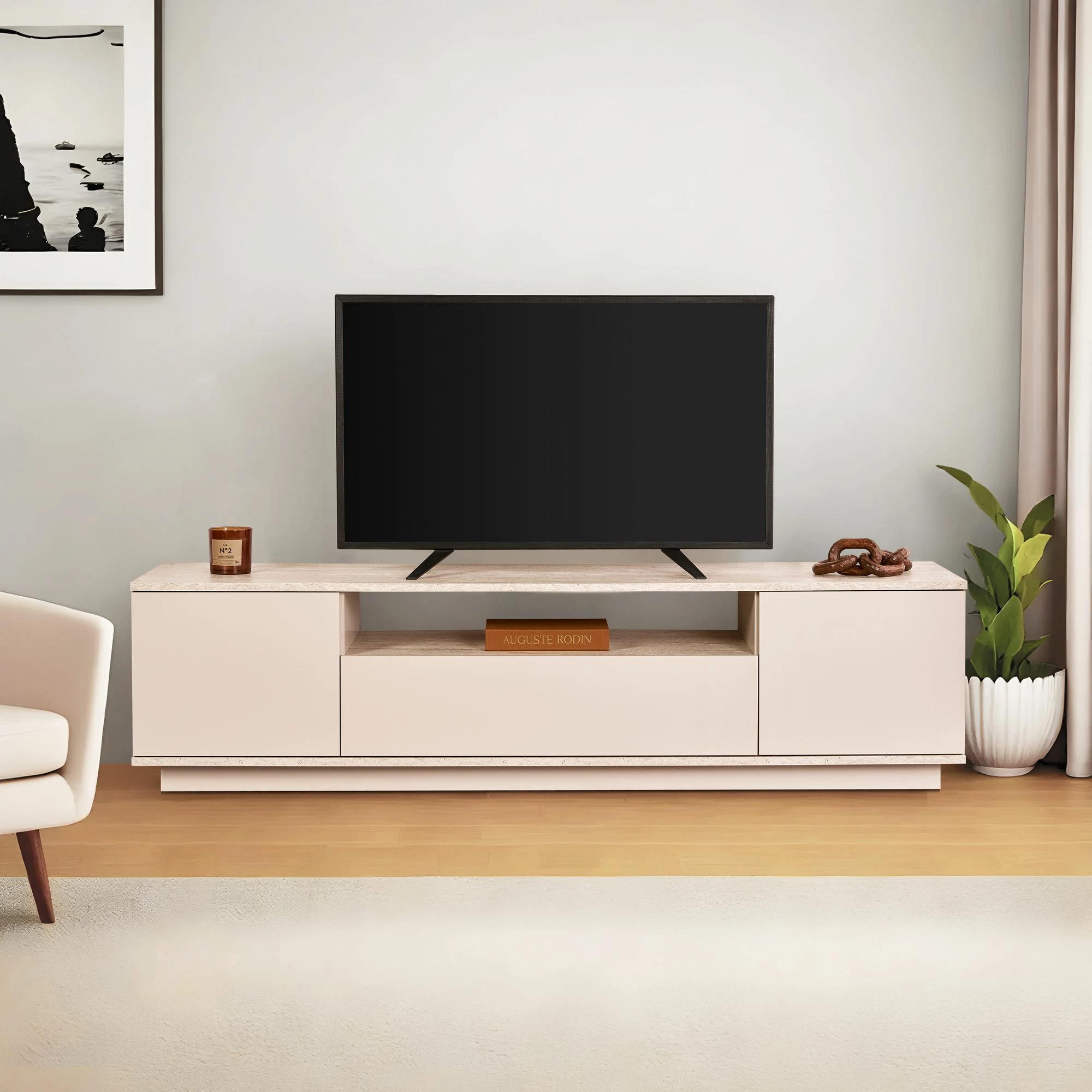 Komodë TV Skye Decor, Veramont - ngjyrë mink, travertin