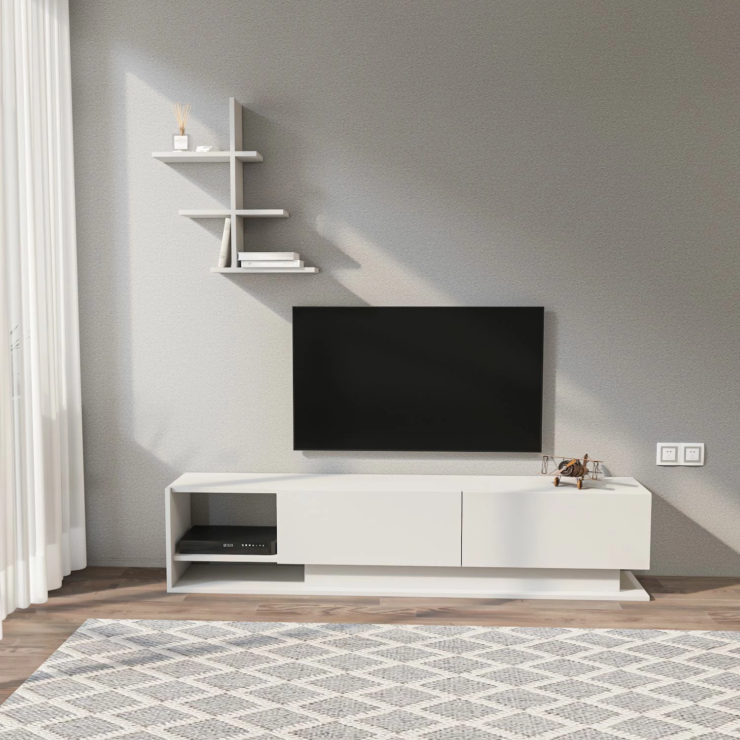 Komodë TV moderne, ngjyrë e bardhë, Skye Decor, Liza