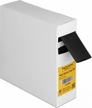 Tub termo-tkurrës DeLOCK, 5 m x 25.4 mm, raport tkurrje 3:1, me ngjitës, i zi