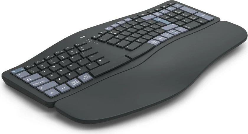 Tastierë ergonomike Hama WK-900 Ergo U8173071 pa kabllo multi-device 3 kanale bateri e rikarikueshme me mbështetje dore e zezë