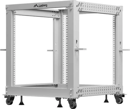 Stendë rack e hapur 19", Lanberg OR01-6112-S, 12U, thellësi e rregullueshme 576.4–1033.6 mm, 600x600 mm, gri RAL 7035