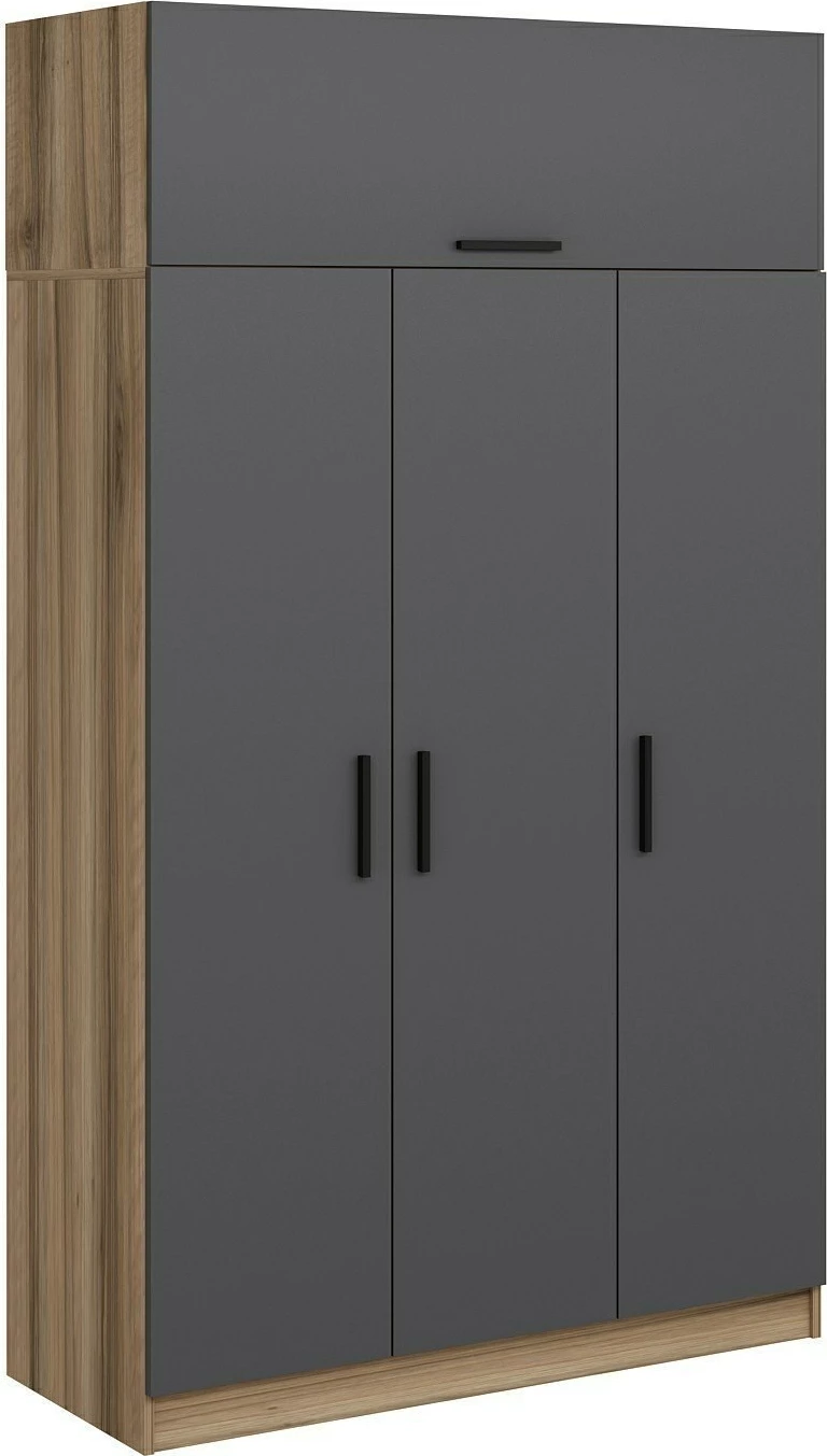 Dollap garderobe Skye Decor, 3 dyer, 2 sirtarë, 255cm, antracit-dore