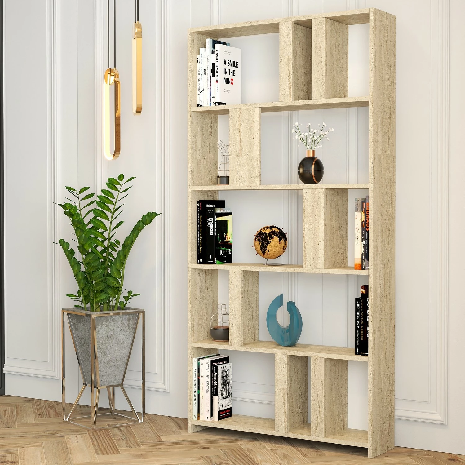 Raft librash Hanah Home, ngjyrë travertin, Lima