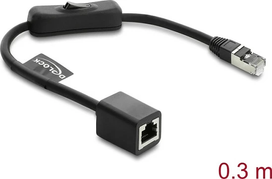 Kabllo rrjeti DeLOCK RJ45 me switch, Cat6 F/UTP, 0.3 m, e zezë