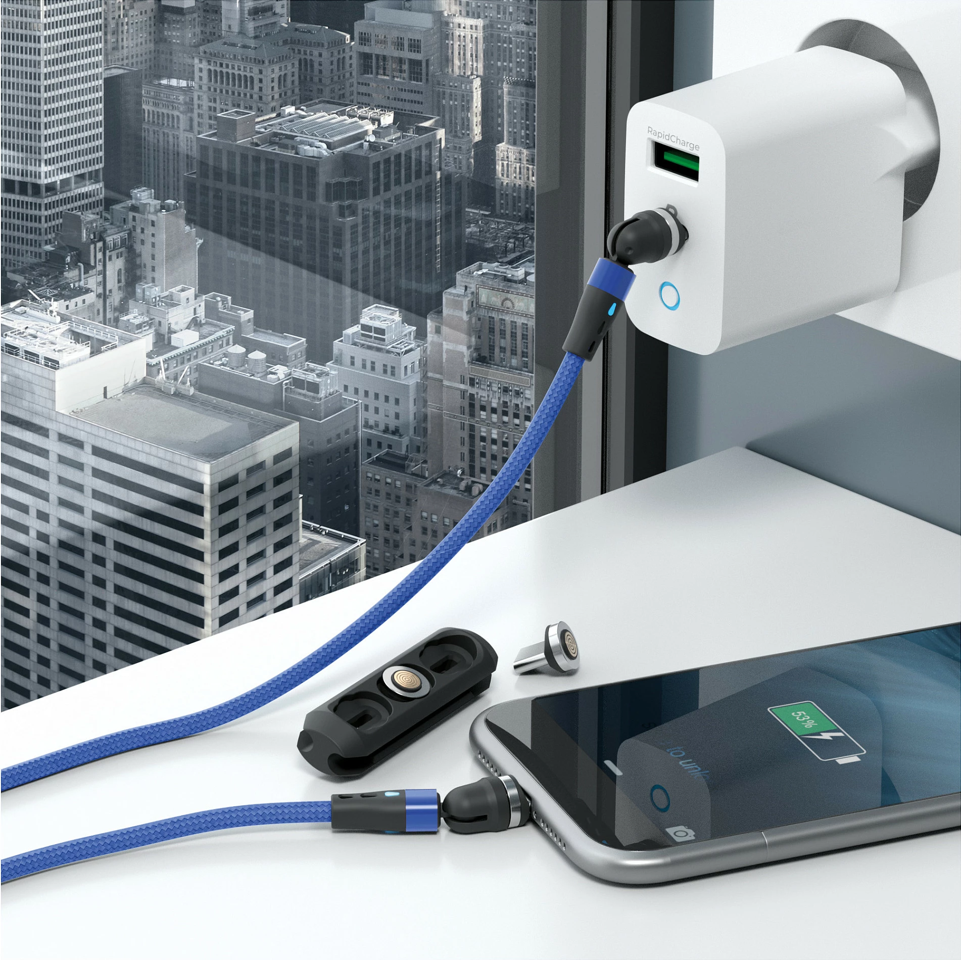 Kabllo karikimi magnetike Realpower MagneticCharge2, 1 m, e kaltër