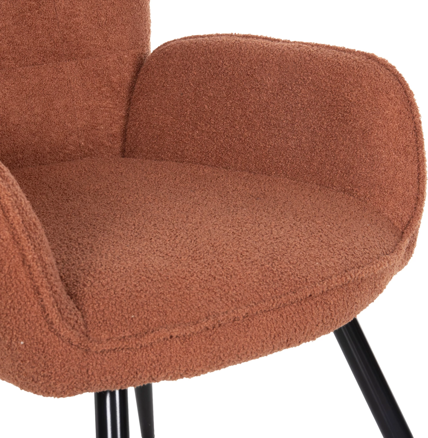 Karrige me mbështetëse këmbësh CRAWLEY FH8918.22, pëlhurë boucle portokalli, këmbë metali të zeza, 70x74x105H cm