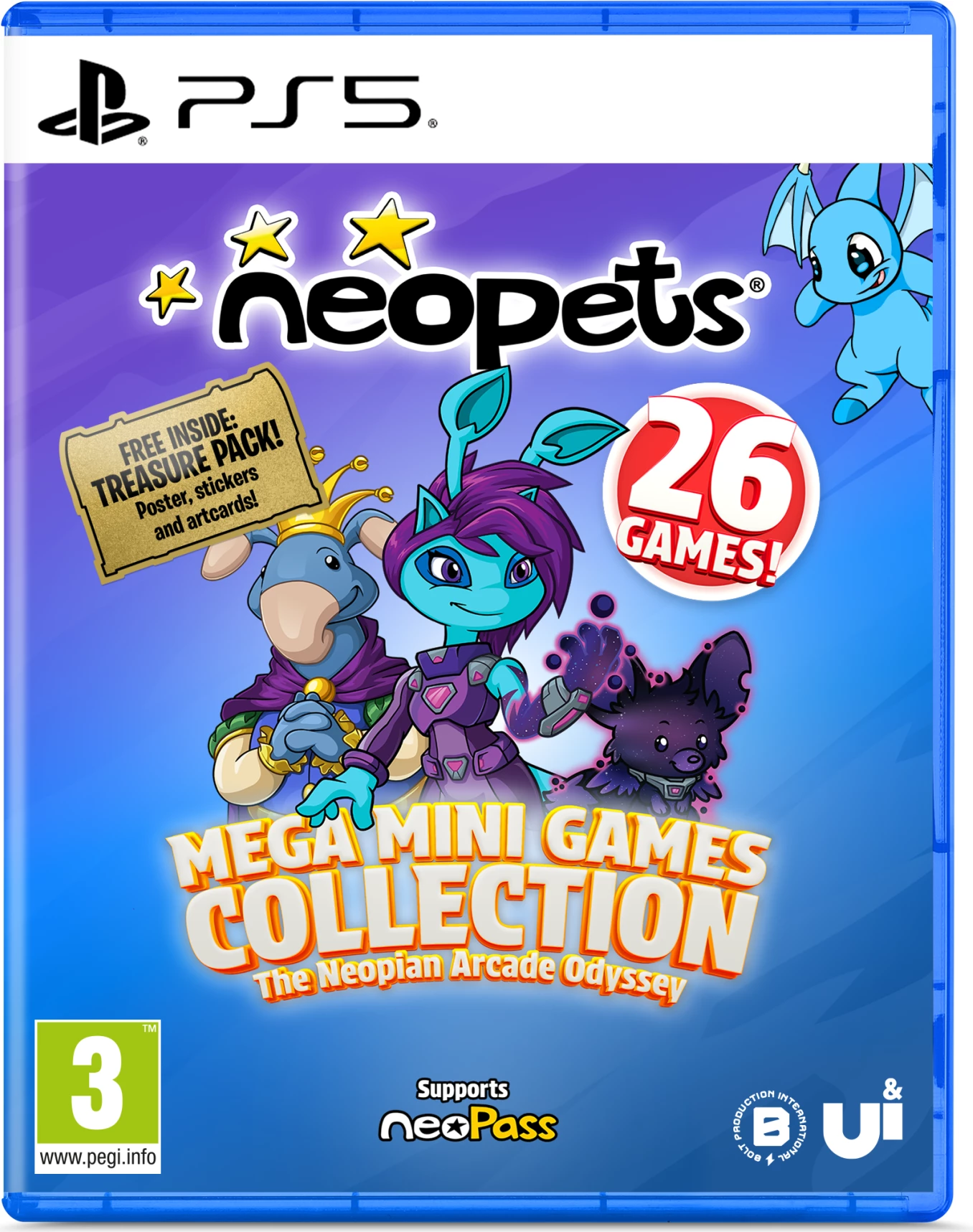 Lojë për PlayStation 5 Bolt Production International Neopets: Mega Mini Games Collection – The Neopian Arcade Odyssey, 26 mini-lojëra, PEGI 3, Day 1 Edition, me poster të dyanshëm, stikera, karta arti