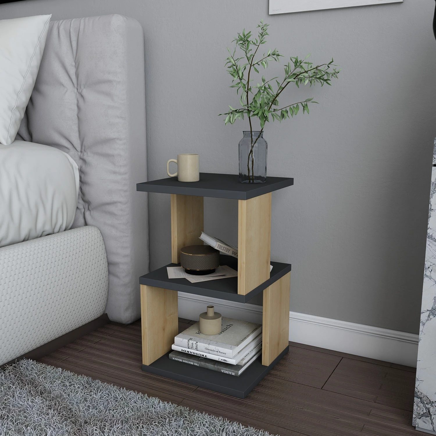 Komodinë Hanah Home Carter, antracit dhe lis