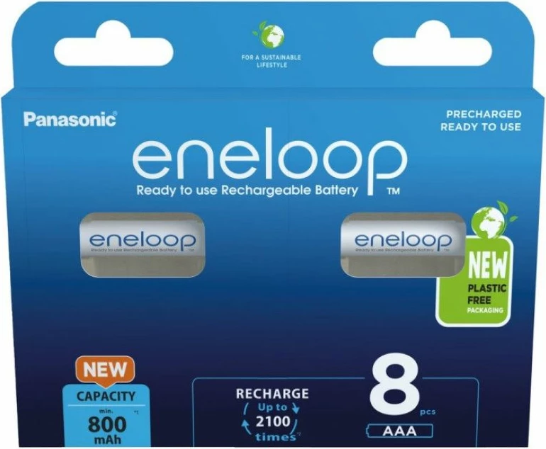 Bateria të rikarikueshme Panasonic Eneloop AAA 800 mAh 8 copë, të bardha