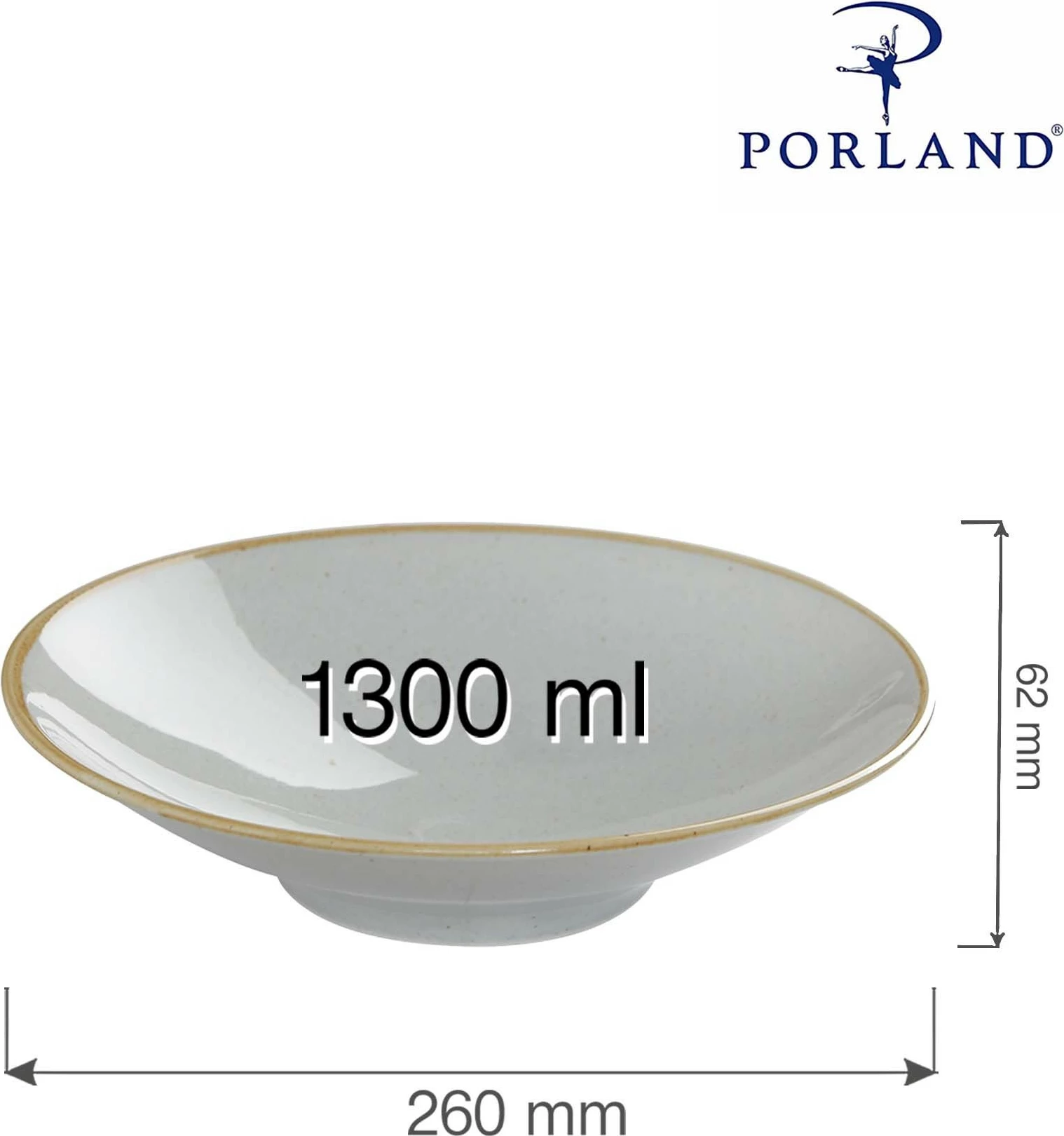 Pjatë me këmbë Porland Seasons Ashen 260x62mm 1300ml, gri e hapur, set 6 copë