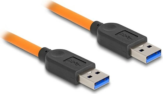 Kabllo USB DeLOCK USB Type-A në USB Type-A, 1 m, 5 Gbps, PD 100 W, portokalli/zezë