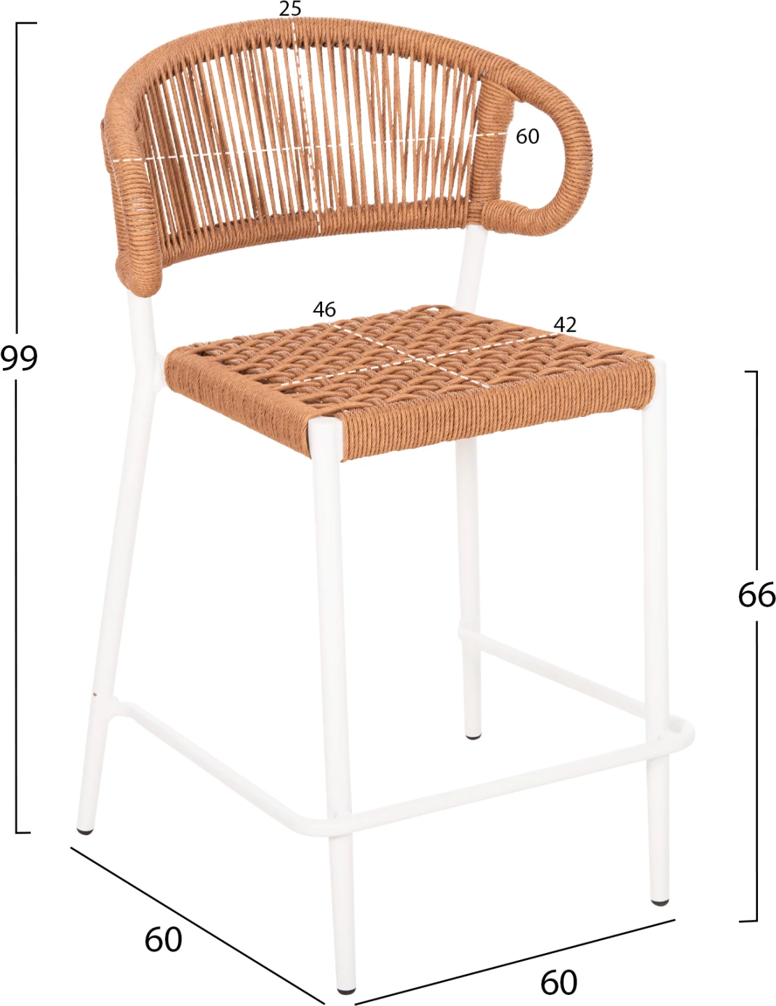 Karrige për bar, lartësi mesatare, EULO FH6087.02, alumin në të bardhë, ratan sintetik në bezhë, 60x60x99H cm