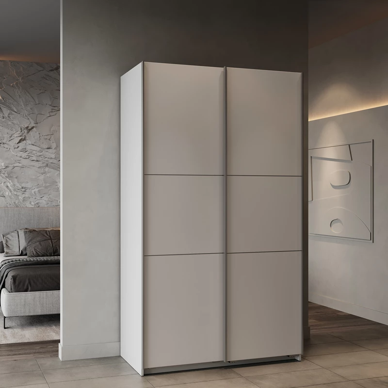 Dollap me dy dyer rrëshqitëse Kawen, ngjyrë e bardhë matte, 116.5x60x203cm