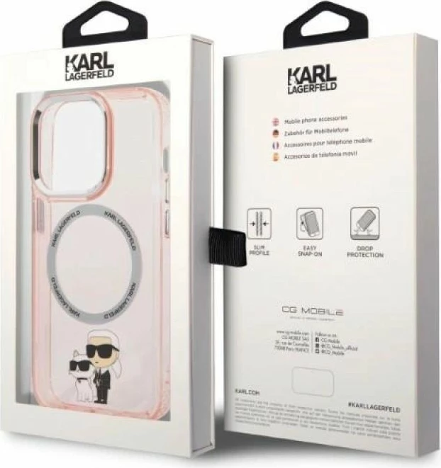 Kapak telefoni Karl Lagerfeld Iconic Karl&Choupette MagSafe për iPhone 14 Pro Max, rozë [Ngjyra: Rozë]