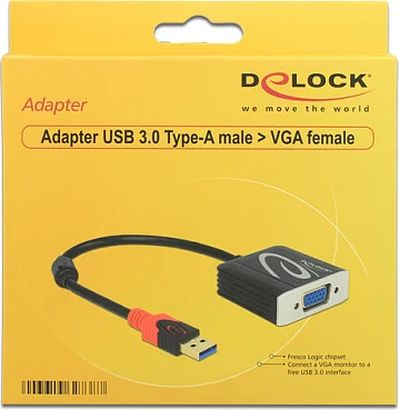 Adapter USB-A në VGA DeLOCK 62738, 0.2 m, 1920x1200, i zi