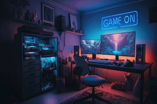 Dritë neon LED muri PREYON Blue Eye Bait "Game On" 40 x 12 cm, USB (PBEB12GO), blu