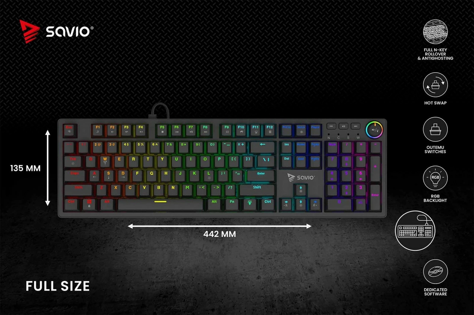 Tastierë mekanike Savio STYX RED, RGB, Hot Swap, me kabllo, e zezë