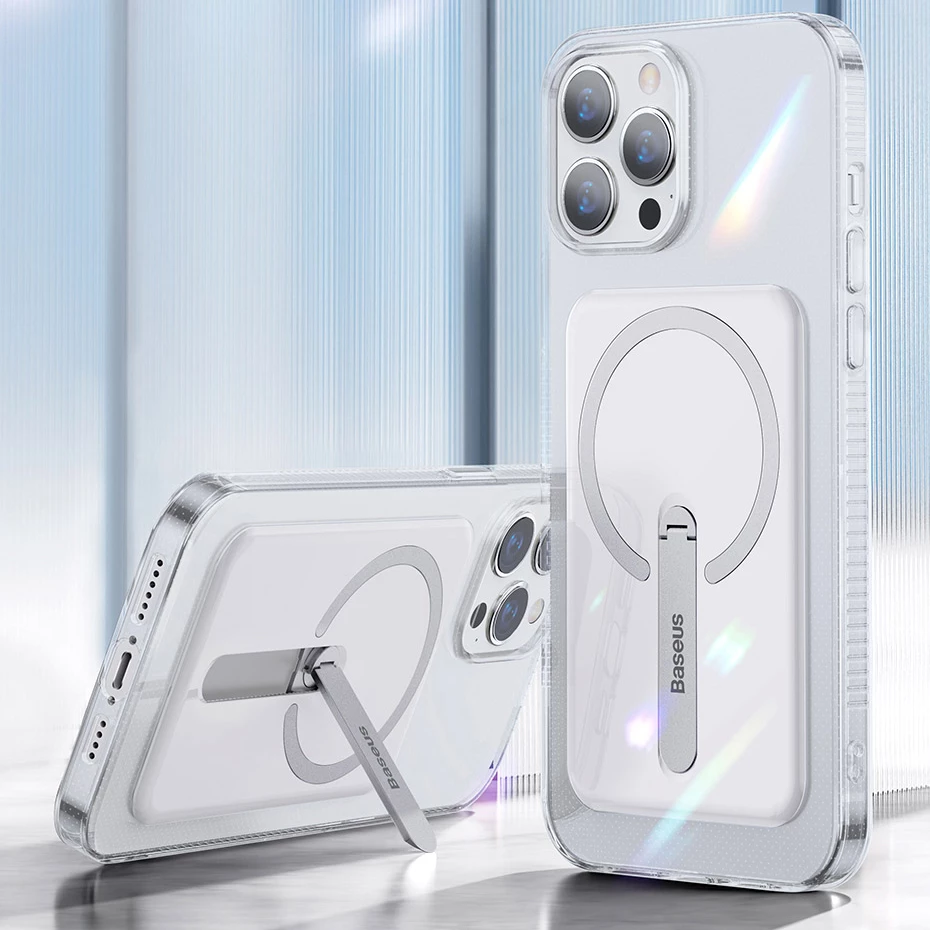 Mbështjellës magnetik Baseus për iPhone 13 Pro 6.1" (2021), me mbajtëse, Transparent