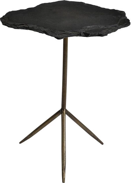 Tavolinë anësore Piedra, gri e errët, bazë metalike bronzi antik, 48x44x60cm