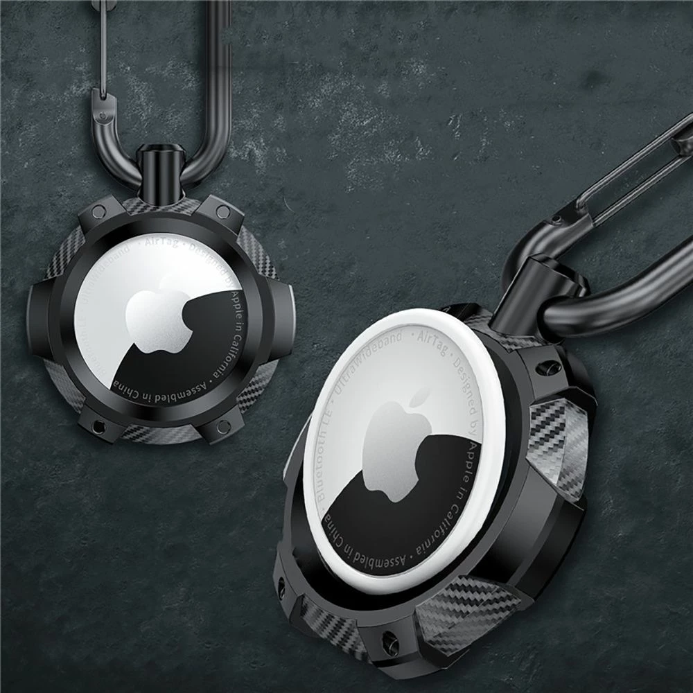 Mbështjellës Tech-Protect TPUCarbon për Apple AirTag, i zi me karabinë