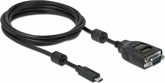 Adapter USB-C në Serial DB9 DeLOCK, 2 m, me tester RS-232 9 LED, i zi