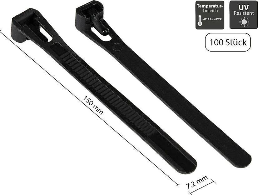 Lidhëse kabllosh e ripërdorshme GoodConnections KAB-R15S72, 150 mm, 100 copë, najlon, 441 N, e zezë